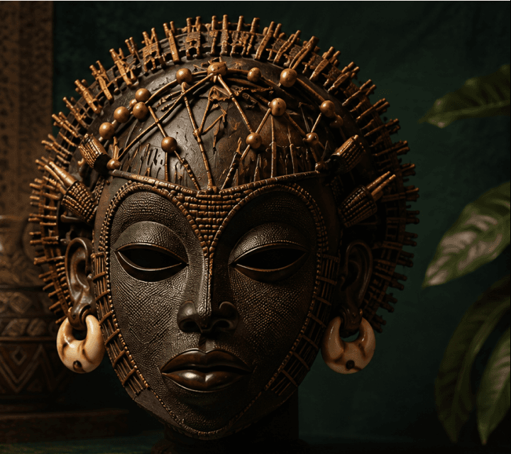 Ornate bronze African mask